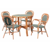 bali & pari Mattie Natural Rattan Bistro Dining Set - 5-Piece Cafe-Style Set with Round Table and 4 Matching Chairs, for Kitchen or Indoor/Outdoor Seating, Green